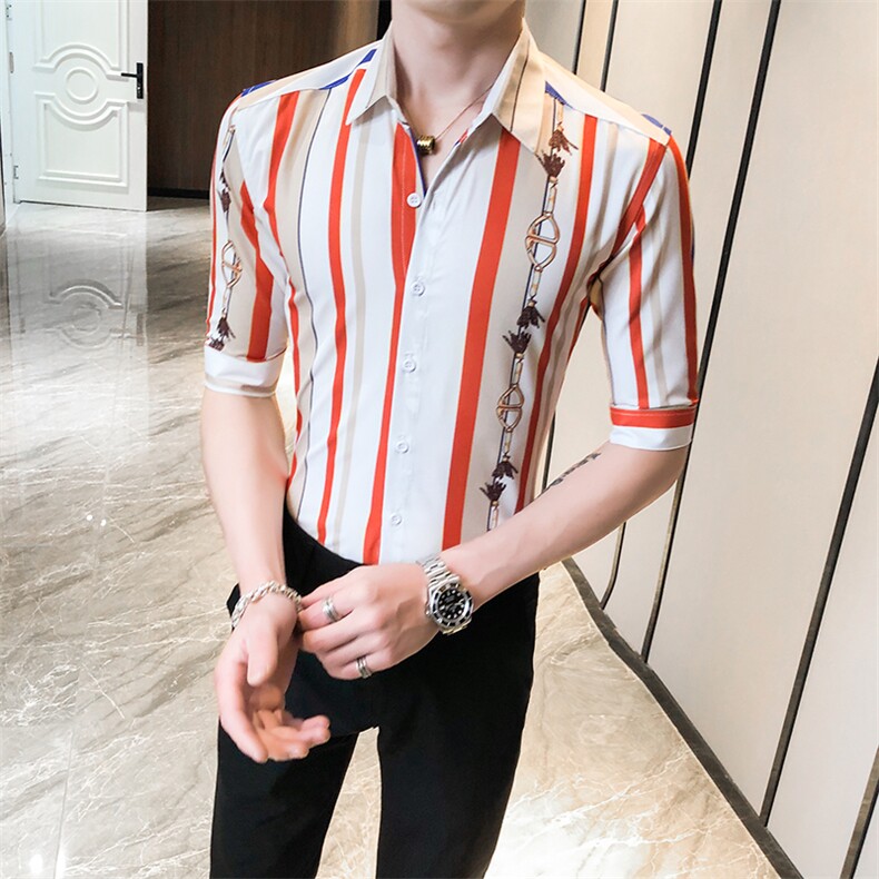 312A-259-P55新款社会小伙中袖衬衫韩版潮流男士五分袖衬衣A,男装T恤,星座312A-5