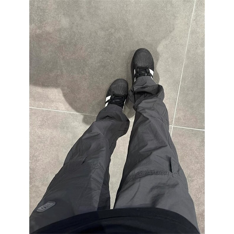 深灰色cleanfit裤子男夏季美式vibe尼龙速干工装裤潮牌直筒微喇裤图片