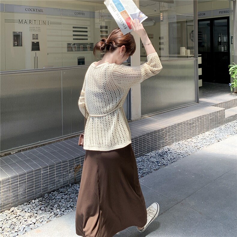 法式温柔度假风连衣裙套装女秋季2025年新款针织罩衫吊带裙两件套,女装连衣裙,2C166
