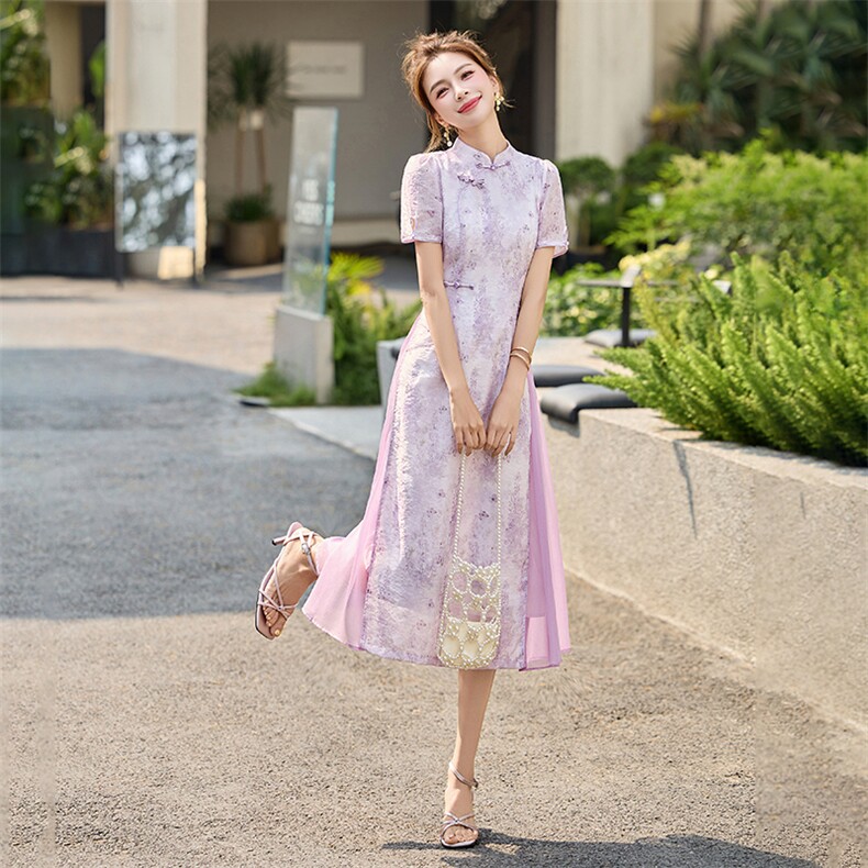 2025夏季气质高级感改良旗袍连衣裙女2025夏季新款民族风裙子,女装连衣裙,丽莎妳雅