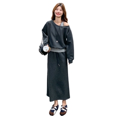 韩系休闲运动风卫衣套装女2025秋季新款宽松显瘦上衣半身裙两件套，女装卫衣/绒衫，2C233