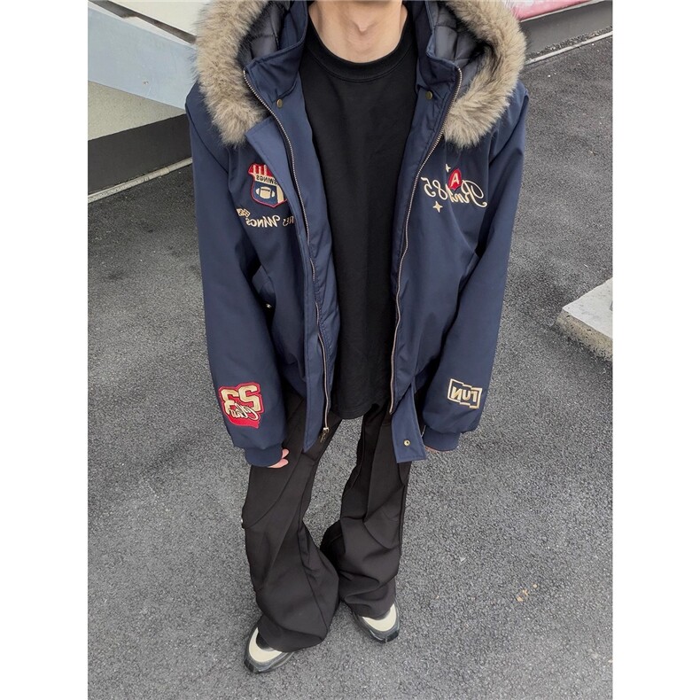 美式复古刺绣徽章座山雕棉衣外套男女冬季小众保暖夹克,男装夹克,星座506A