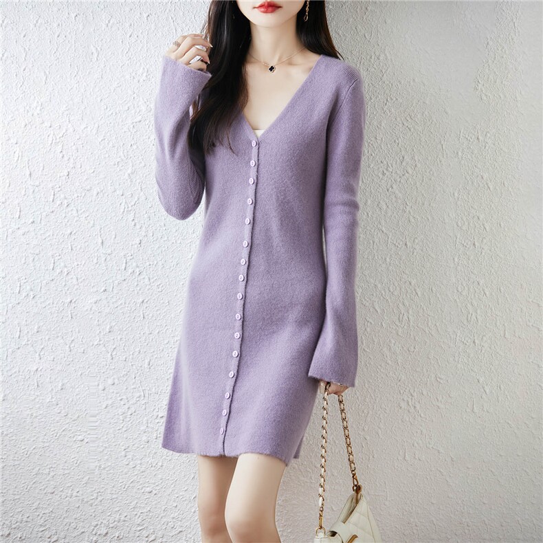 2025百搭时尚多扣中长v开衫，女装连衣裙，越洋羊