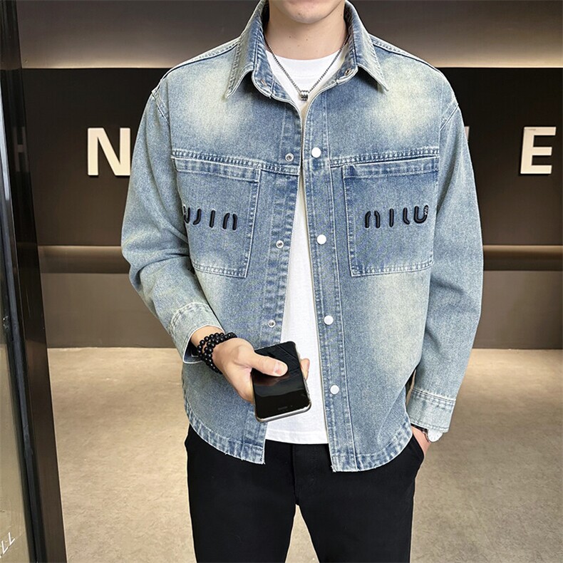 夹克字母刺绣牛仔衬衫翻领牛仔男外套A329-N9536-P105,男装夹克,电商A329