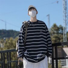条纹卫衣男2022日系cityboy潮流长袖t恤圆领套头上衣T1357-P24，男装卫衣，星座512-2