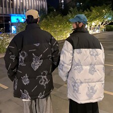 卡通印花小怪兽皮卡丘情侣学生短款轻薄拼色得物羽绒服男，男装羽绒服，星座301D-4(原星座1004-4）
