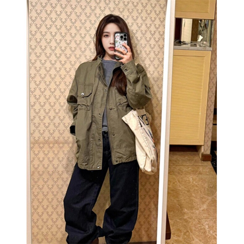秋新款美式复古工装外套女宽松气质户外运动立领夹克J8318,男装夹克,星座1116A（原606A-3）
