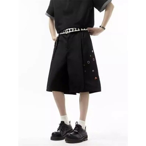 黑色廓形弯刀西装短裤男夏季薄款垂感裤子美式高街oversize五分裤图片