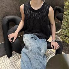 镂空网眼针织背心ins男运动时尚无袖打底衫坎肩休闲Z68，男装背心/马甲，星座1116A（原606A-3）