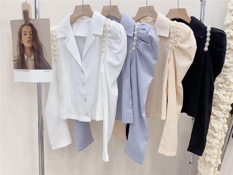 现货印花缎料翻领重工钉珠衬衣四色齐，其它，CHERRY·印