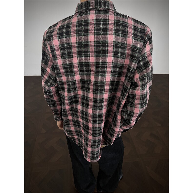 长袖秋季男女通用潮牌港风高街ins格子衬衫宽松防晒外套QS134-P24,男装衬衫,星座610B-1