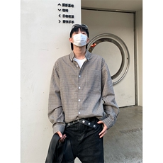 美式复古格子衬衫男高街休闲情侣长袖衬衣宽松上衣C2263-特价P33，男装衬衫，电商A007