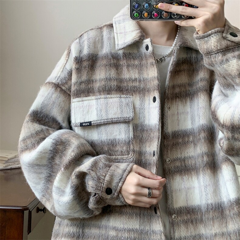 8XL-M特大码小香风长毛呢外套男秋季翻领衬衫夹克上衣JK1305P70,男装夹克,电商D206-1