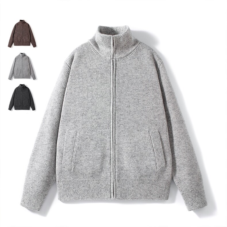 碳灰色立领百搭休闲青年长袖外套开衫潮2025秋冬新款男士针织开衫，女装短外套，星座914