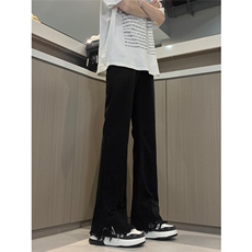 现货黄泥美式vibe裤高街黑色破洞微喇直筒毛边牛仔裤男K890-P55，男装牛仔裤，星座205