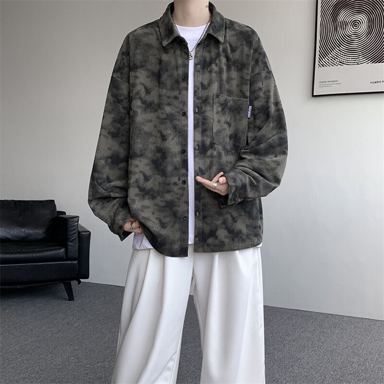 衬衫男秋季新款港风宽松大码灯芯绒扎染长袖衬衫CS8108-P42,男装衬衫,星座214-3