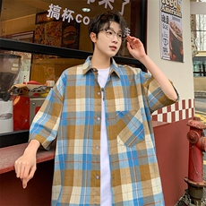 短袖衬衫男夏季新款磨毛格子衬衣DX003-特批26无差价，男装衬衫，星座214-3