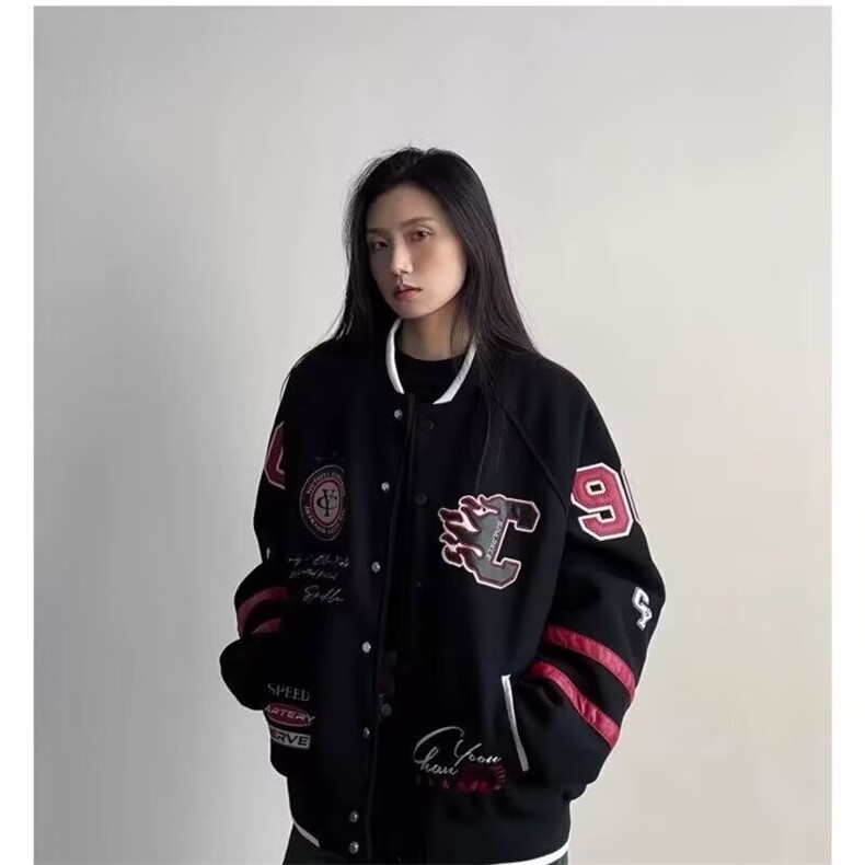 25秋冬新款美式重磅棒球服外套字母刺绣撞色拼接夹克宽松休闲上衣,男装夹克,星座601-1