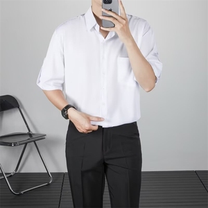 衬衫男短袖韩版潮流七分袖衬衣轻熟风痞帅夏季冰丝上衣男生 Y56图片