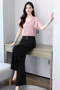 阔腿裤套装2021夏装新款女装韩版时尚气质时髦洋两件套日韩图片