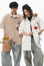 夏季法式小众肌理感衬衫短袖原创立体花朵衬衣多巴胺外套男CS531，男装衬衫，电商D206-1
