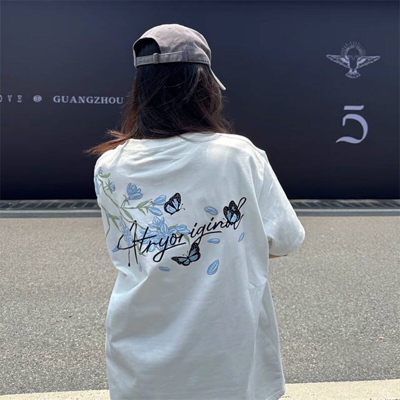 万针全刺绣解构设计260克重磅双纱纯棉高品质美式高街短袖T恤特35,男装T恤,电商A486