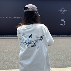 万针全刺绣解构设计260克重磅双纱纯棉高品质美式高街短袖T恤特35，男装T恤，电商A486