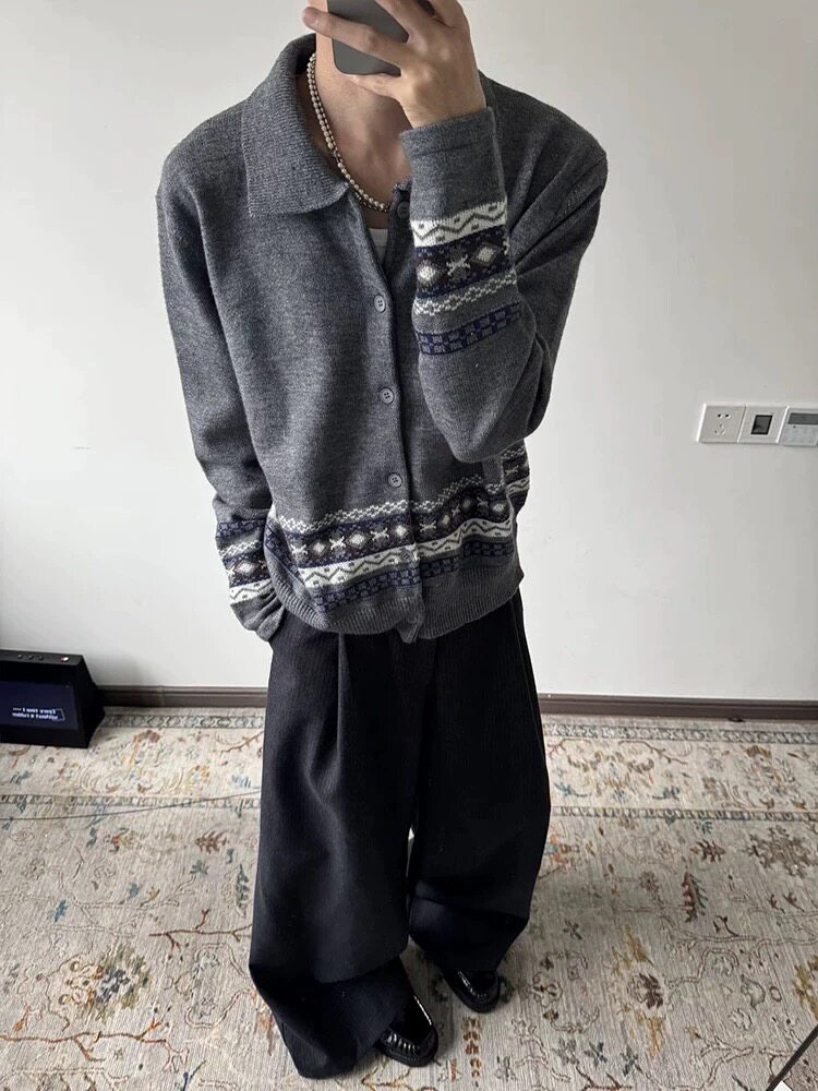 费尔岛提花开衫翻领仿羊绒针织Polo干练正肩上衣zzs137p65,男装针织衫/毛衣,电商D256A(原A064A)