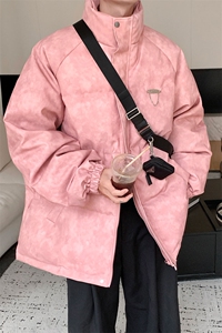 港风PU皮复古做旧金属设计棉衣男MY77102P130控198抖音控228图片