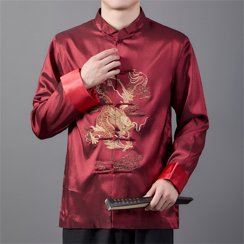 2024高端风唐装绸缎外套男士中老年新中式复古盘扣夹克图片