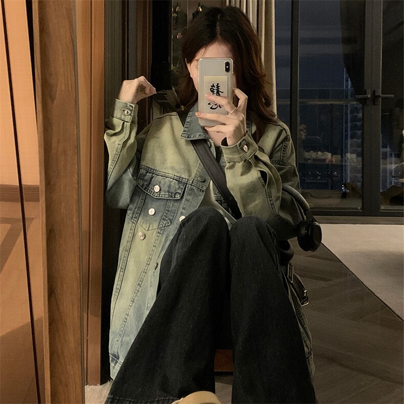 宽松百搭中长款牛仔外套女美式复古做旧C744-88,男装工装外套,星座911-2(原星座613-2）