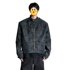 美拉德棕色短款皮衣外套男款春秋美式复古cleanfit立领夹克高级感，男装皮衣，电商A001