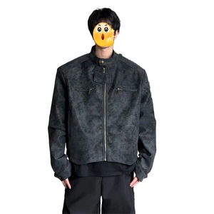 美拉德棕色短款皮衣外套男款春秋美式复古cleanfit立领夹克高级感图片