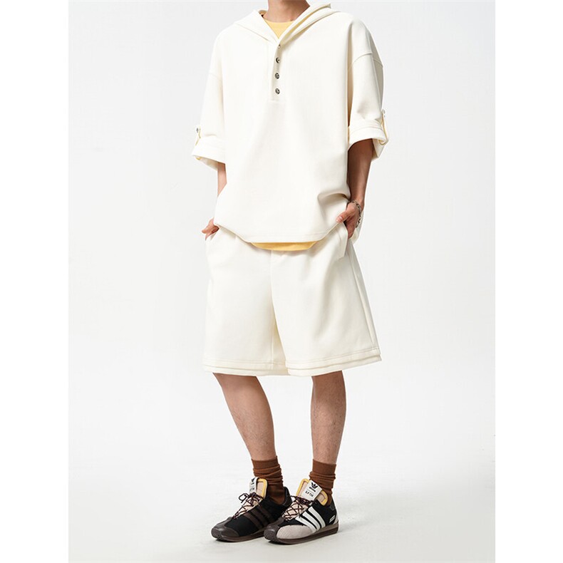 8XL-M高品质莫代尔空气层套装连帽短袖男上衣五分裤两件套TZ110,男装休闲套装,电商D206-1