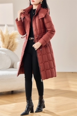 女装新款2024年冬季可脱卸帽纯色中长款长袖直筒型休闲棉服羽绒棉，女装棉衣/棉服，初闻兮