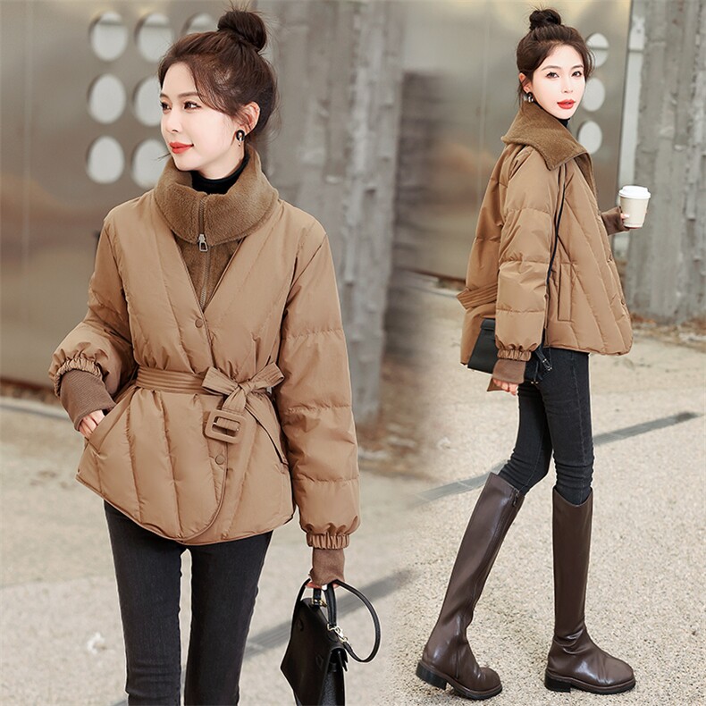 时尚气质短款羽绒服2023年冬季新款系带修身显瘦外套白鸭绒，女装羽绒服，润尚靓点