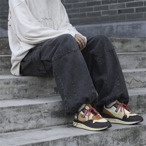 复古美式水洗做旧阔腿裤直筒宽松牛仔裤男N08132-P45图片
