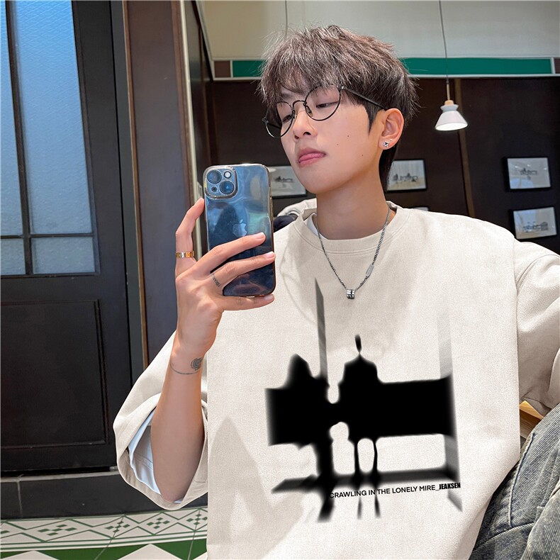 抖音直播品质夏季新款麂皮绒潮流印花短袖djp314-特批23控39,男装T恤,星座605(原A050)