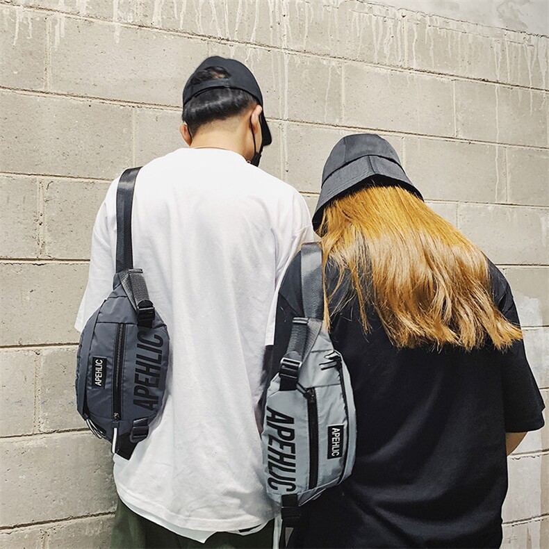 爆大容量单肩包潮酷反光腰包字母手提包男运动休闲斜挎包，鞋类箱包男包，星座510A-2