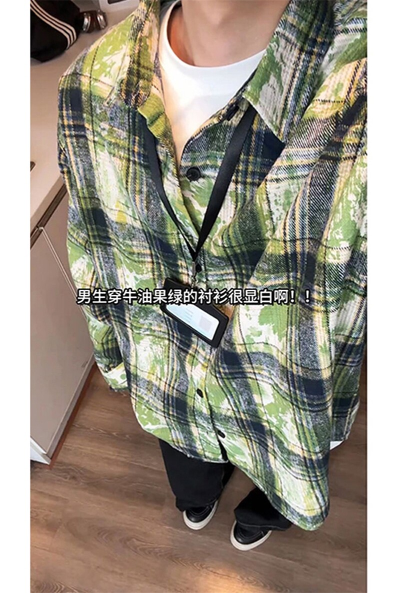 美式扎染条纹格子衬衫男女复古长袖衬衫上衣外套C2239-特价P28,男装衬衫,电商A007