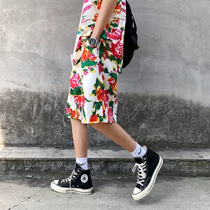 夏季东北碎花大码宽松休闲短裤男方领短袖两件装套装P控88，男装牛仔裤，电商A089-1