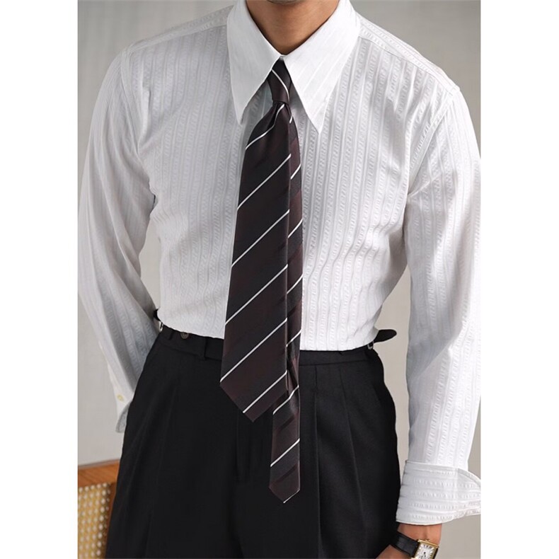 休闲条纹尖扣领衬衫男秋季商务免烫修身上衣意式绅士时尚长袖衬衣，男装衬衫，星座410-6（原星座1304-1）