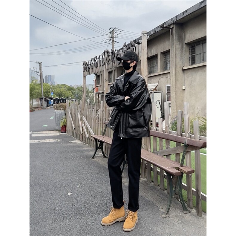 搭配马丁靴的休闲裤男秋冬搭配皮衣机车风痞帅1412-2/612/P48,男装皮衣,星座1412-2