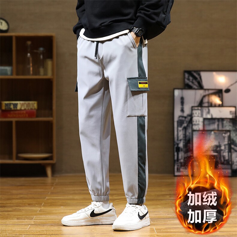 秋冬新款梭织男裤百搭设计感加绒港风休闲裤束脚裤K226H-P45图片