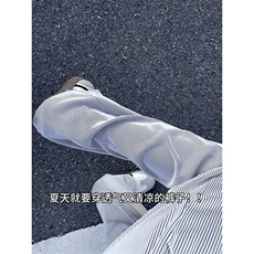 XK458-P30竖条纹冰丝薄款男显瘦直筒长裤休闲宽松垂感阔腿卫裤，男装休闲裤，电商A178