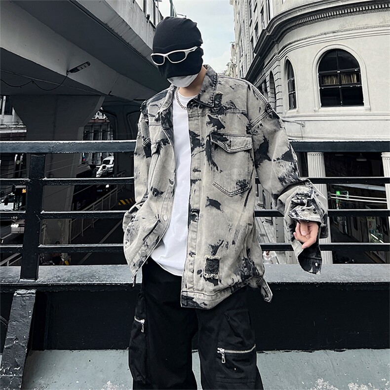 美式牛仔外套男春扎染破坏牛仔衣设计感高街夹克潮NT521P75，男装工装外套，星座301D-2(原星座1004-1）