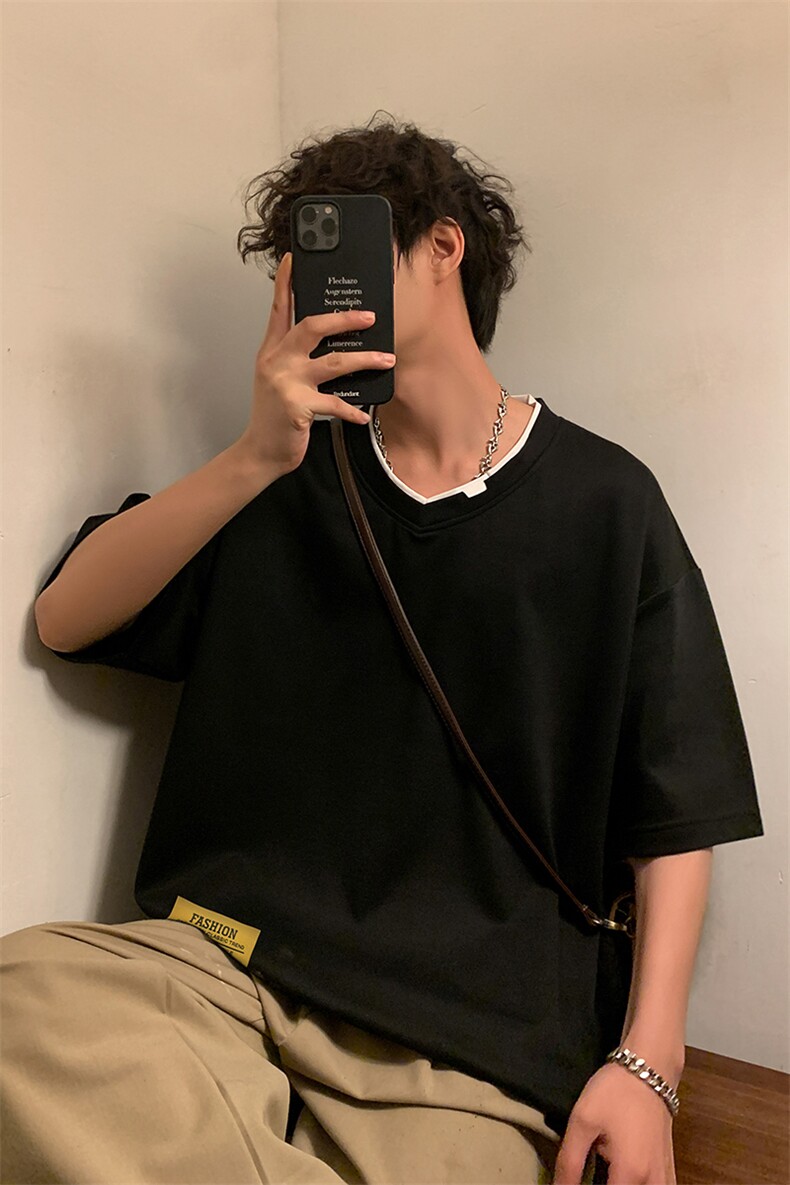 夏季短袖港风暖光休闲宽松潮牌百搭短袖T恤男TC3138RK01-P30控50,男装T恤,星座717