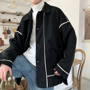 2021秋冬新款制服男女撞色麂皮绒宽松休闲风衣学院外套MJ235图片