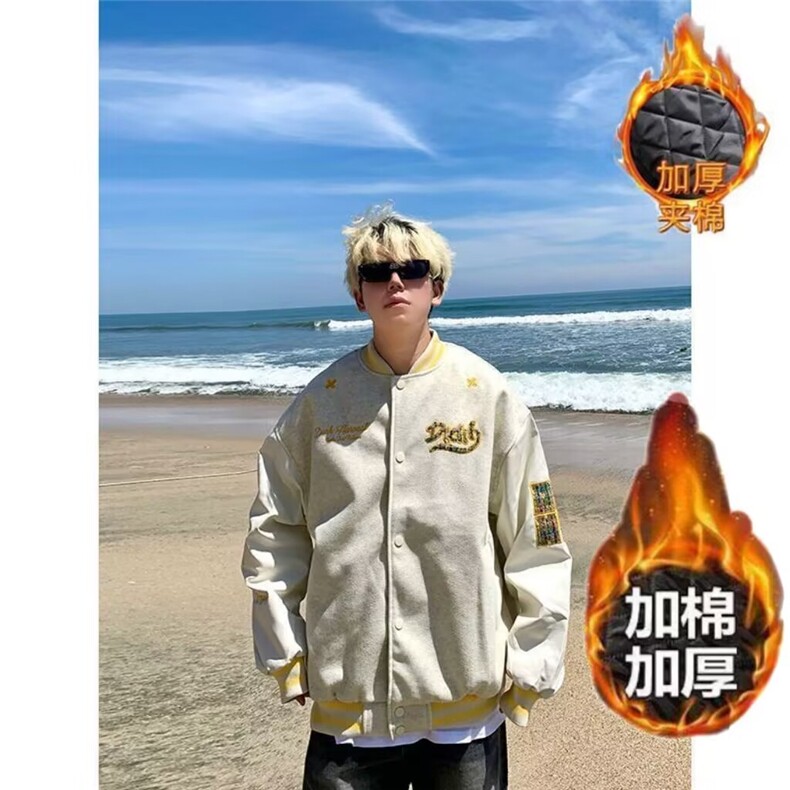 1506-1/G2512夹棉0/P74拼接美式宽松休闲春秋夹克图片