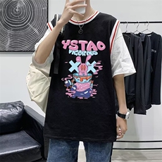 韩版宽松假两件休闲T恤衫2023夏季新款美式篮球服上衣T1267-P28，男装T恤，星座512-2